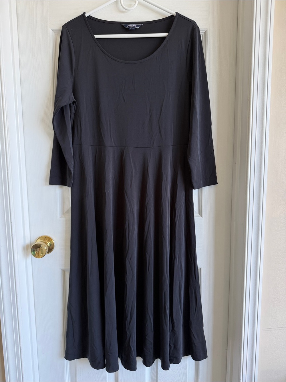 NWOT Lands' End Black Scoop Neck Long Sleeve Swing Midi Dress